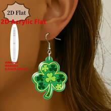 St. Patrick's Day Clover Earrings – 2D Acrylic Green Shamrock Design, Lucky Festival Gifts For Women - Multicolor - View 9