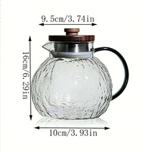 1个绿色手柄柑橘茶壶，玻璃冷水壶，家用果汁饮料壶，花形茶壶，清爽白色水壶，大容量木盖，锤纹冷水壶，不含杯子 - 無色 - 查看 6