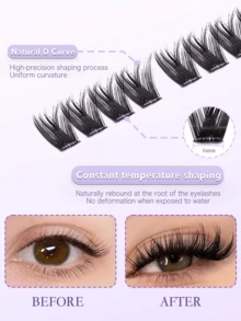 Neweye 120 Stück V-förmige, selbstklebende Wimpern, D-Krümmung, selbstklebende Wimpernbüschel, flauschig, 10-16 mm gemischt, einzelne selbstklebende DIY-Wimpernverlängerungen, klebefrei, Büschel-Wimpern, natürlich, fließend, Wimpernverlängerung, Geschenk für Frauen & Mädchen Make-up Tools - D - View 5