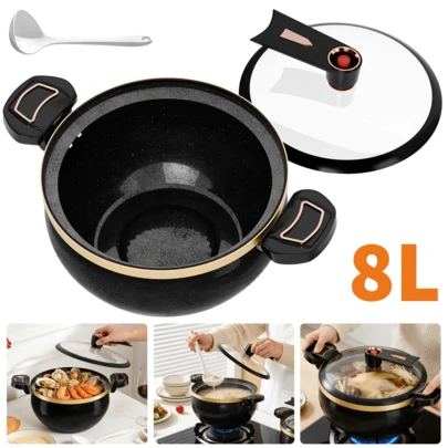 Lislark Heavy-Duty Stew Pot With Spoon&Lock Lid - Versatile Pot, Large Capacity Cast Iron Ceramic Micro Pressure Pot Suitable For Quick Soup And Stew, Compatible With Gas Stove, Stew Pot | Fashionable Double-Eared Non-Stick Stew & Cooking Pot With Glass Lid, Home Gift, Ideal For Both Residential And Commercial Use,Frying Pan/Boiling Pot/Stew Pot/Frying Pan/Steamer,Practical Home Kitchen Gift For Christmas & Birthdays
