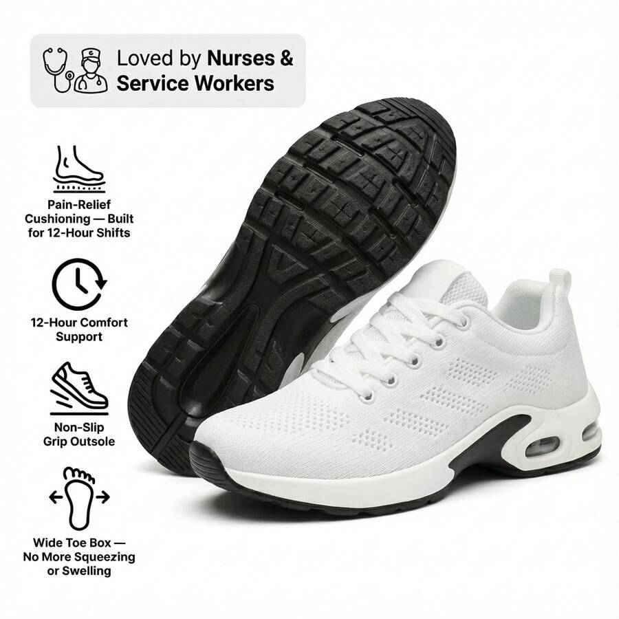Women's Orthopedic Work Sneakers | 12-Hour Shift Shoes For Foot, Knee & Back Pain Relief, Arch Support, Non-Slip For Nurses & Service Workers - 白色 - 查看 1