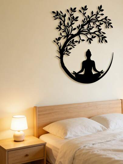 1個 命の樹とメディテーションブッダ像の金属製壁飾り、金属製壁アート、命の樹の壁絵画、多機能な壁掛け工芸品、オフィス、リビング、寝室、パティオ、キッチン、バルコニー、店舗入口、カフェ、ダンスホール、バー、ヨガスタジオ、禅風の壁飾り、モダンなホームデコレーション、ハウスウォーミングギフト、ホリデー&誕生日ギフトに適しています