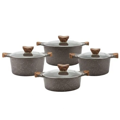 Conjunto de Panelas 8 Peças com Tampas Revestimento de mármore antiaderente Resistente
