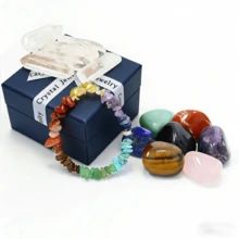 7pcs Wooden Box Set Of 7 Chakra Crystals & Healing Stones, Spiritual Meditation Gemstone Kit, Beginner Witchcraft Supplies, Raw Stone Gift - Multicolor - View 7