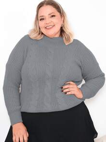 Women's Plus Size High Neck Premium Knit Blouse For Winter, Cold Weather, Elegant, Modern, Long Sleeve, Casual - Grey - View 1