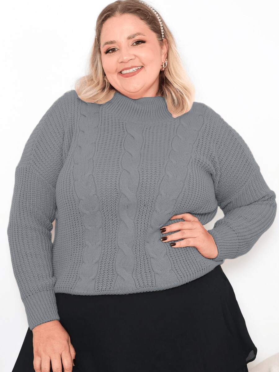 Women's Plus Size High Neck Premium Knit Blouse For Winter, Cold Weather, Elegant, Modern, Long Sleeve, Casual - Grey - View 1