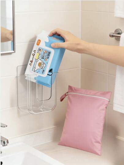 两件套收纳套装，壁挂式湿巾盒及收纳袋，适用于浴室日常用品，为婴儿房和浴室提供节省空间的解决方案，也适用于客厅、厨房、浴室和卫生间。