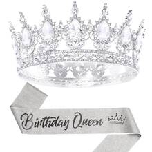 2pcs/Set Baroque Style Bridal Crystal Crown + Shoulder Strap "Birthday Queen" Set, Bridal Crown Headpiece, Wedding/Birthday/Christmas Party, Designed For Women - Multicolor - View 21