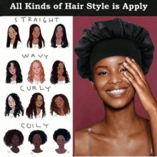 1件装奢华真丝睡帽，缎面发帽，女士宽边高弹缎面睡帽，适合长卷发或辫发，优质真丝材质护发帽，卷发真丝发带。 - 卡其色 - 查看 3