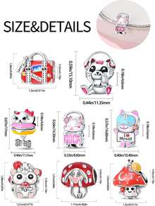 1PC925 Silver-Plated 'Travel' Charm Just Go! Red Travel Bag, Hamburger Cat, Music, ROCK Kitten, I Myself Happy Cat, Cute Mushroom, Little Hedgehog, Snail Head Mushroom Pendant Charms, Women's Original DIY Jewelry, Snake Bone Chain, Suitable For Music Festivals, Birthdays, Carnivals, And Ramadan Gifts - Multicolor - View 2