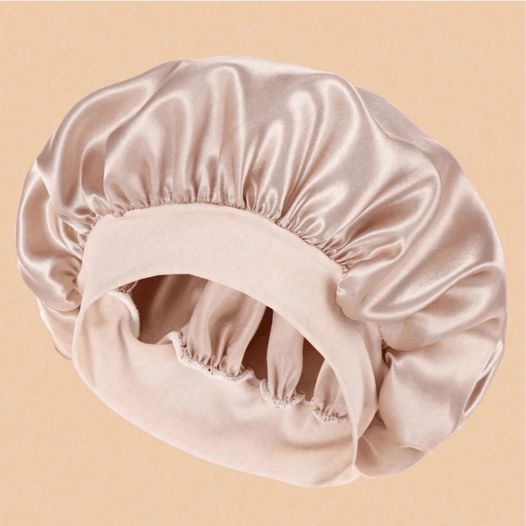 1件装奢华真丝睡帽，缎面发帽，女士宽边高弹缎面睡帽，适合长卷发或辫发，优质真丝材质护发帽，卷发真丝发带。 - 卡其色 - 查看 1