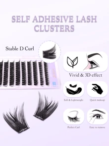 Neweye 120 Stück V-förmige, selbstklebende Wimpern, D-Krümmung, selbstklebende Wimpernbüschel, flauschig, 10-16 mm gemischt, einzelne selbstklebende DIY-Wimpernverlängerungen, klebefrei, Büschel-Wimpern, natürlich, fließend, Wimpernverlängerung, Geschenk für Frauen & Mädchen Make-up Tools - D - View 2