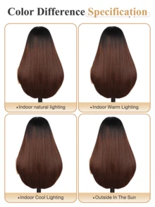 Tóc giả ombre hình chữ U, tóc giả thẳng nhiều lớp làm từ sợi tổng hợp, tóc giả trùm đầu không cần keo, chịu nhiệt, trông tự nhiên, thích hợp cho tiệc tùng hoặc hóa trang. - màu nâu - Xem 10