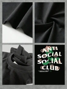 Anti Social Rose Club Women's Graphic Print TShirt  Edgy Streetwear Style, Premium Soft Pure Cotton, Casual Everyday Top, Perfect Gift For Her, Express Your Unique Self - 黑色 - 查看 4