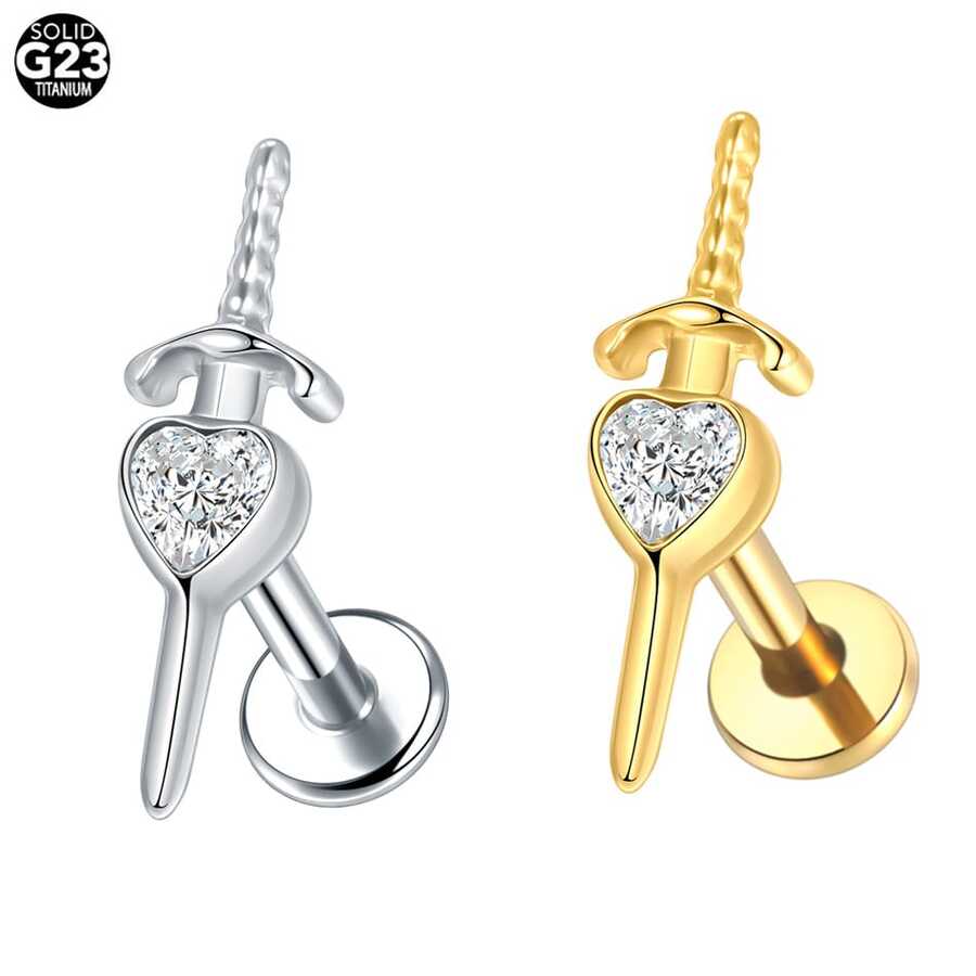 1pc Titanium Heart Zirconia Tragus Helix Piercing Internally Threaded Stud Earrings Ear Cartilage Jewelry For Women