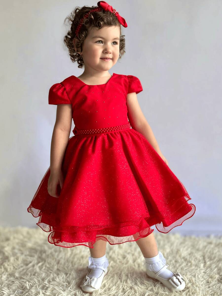 Princess Style Glitter Children's Party Dress - 1.2.3 - Đỏ - Xem 1
