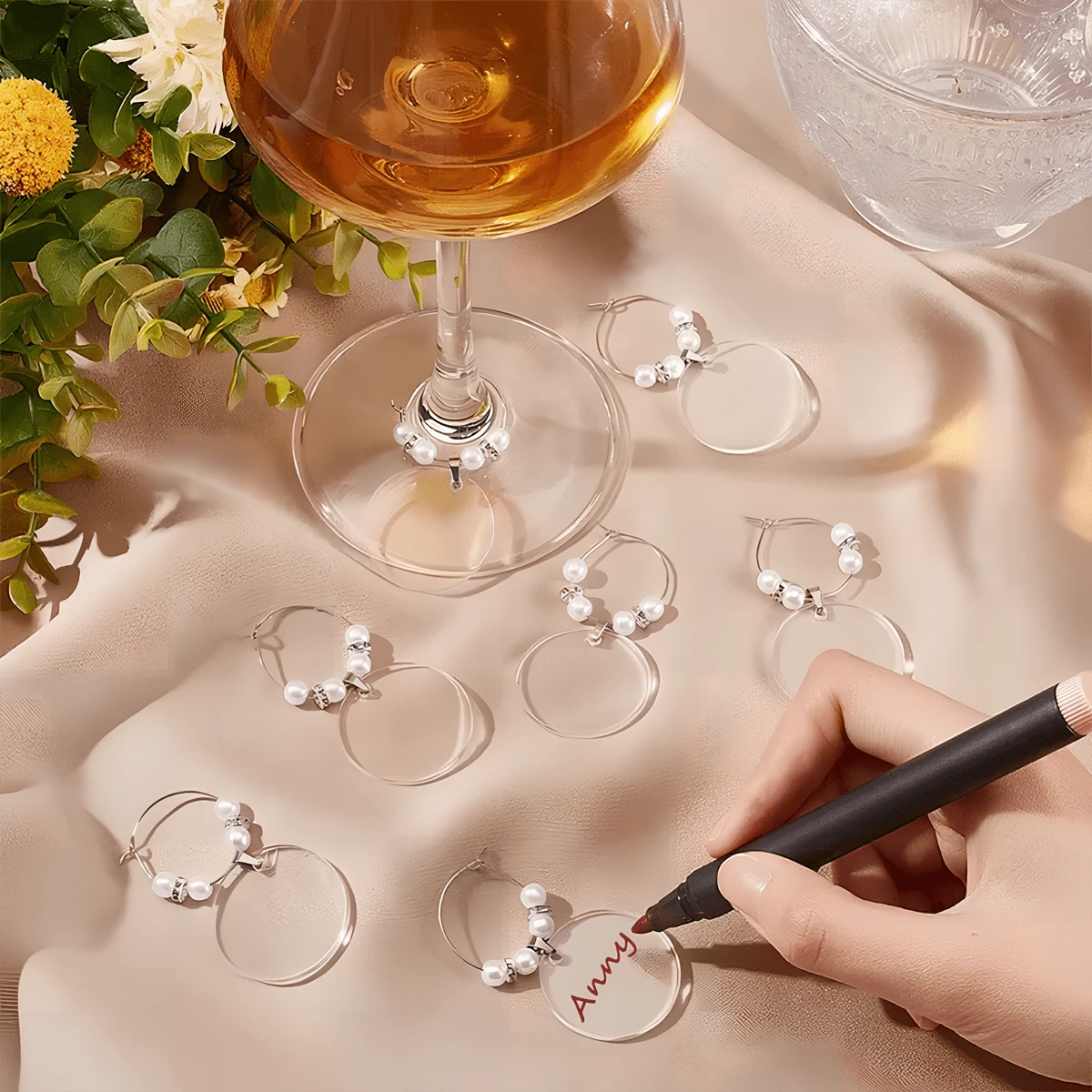 8/20 Pcs Acrylic Wine Glass Charms, Wine Glass Markers, Heart-Shaped/Flat Round Wine Charms For Wedding,Graduation Party,Independence Day Party,Birthday Wine Party, For Outdoor, Camping - View 1