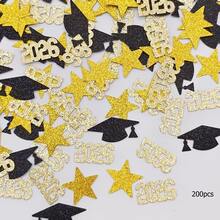 200pcs Graduation Season Mixed Design Paper Confetti, Including Graduation Cap And Star Patterns, Suitable For Desktop Decoration And Event Decor, Adding Ceremonial And Commemorative Elements To Graduation Ceremony - Black Gold - View 3
