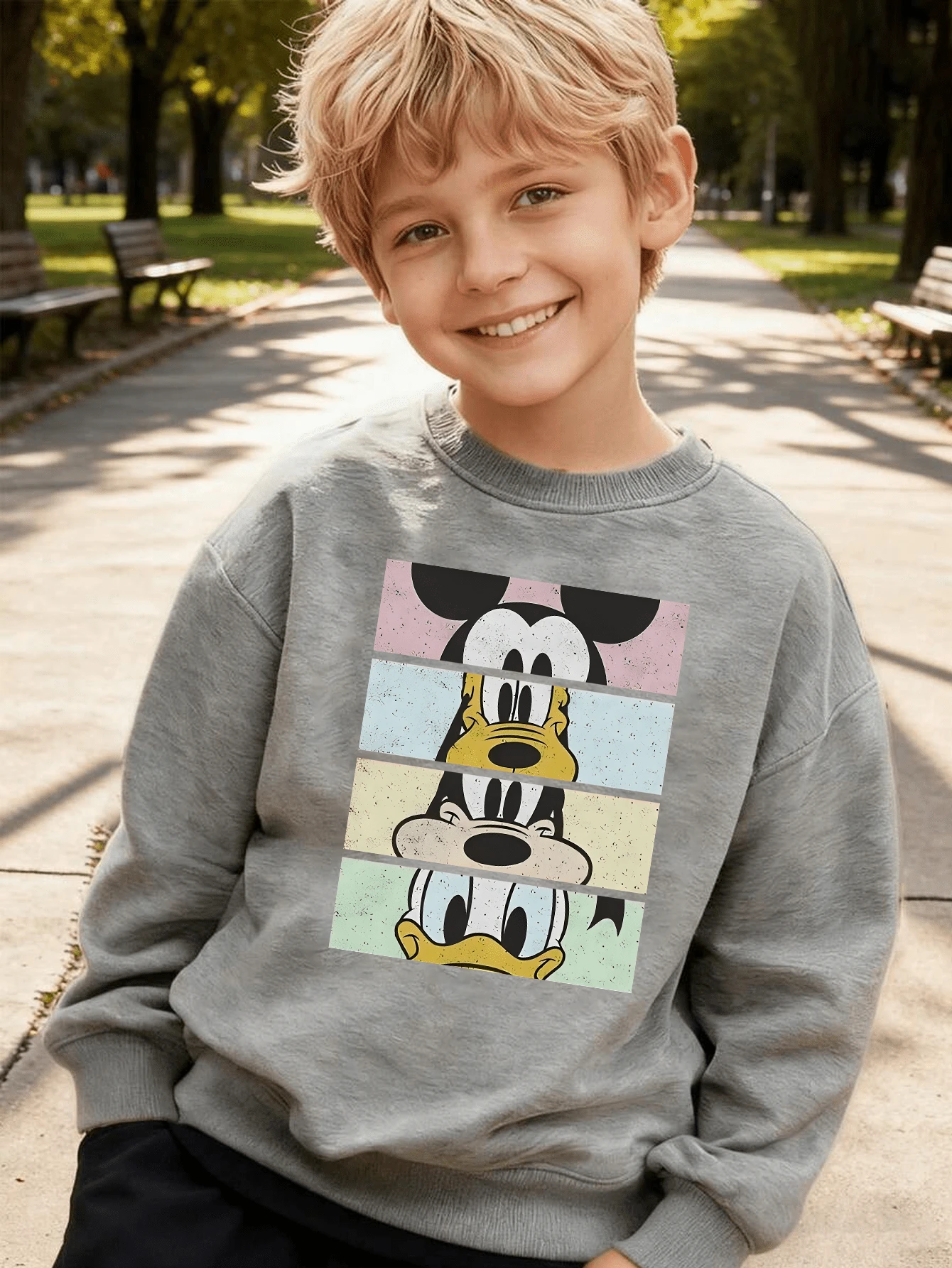 Disney Mickey Mouse Friend Pattern Print, Soft Children's Hoodie, Suitable For Daily Leisure, Family Outings And Other Scenes To Wear. - 灰色 - 查看 1
