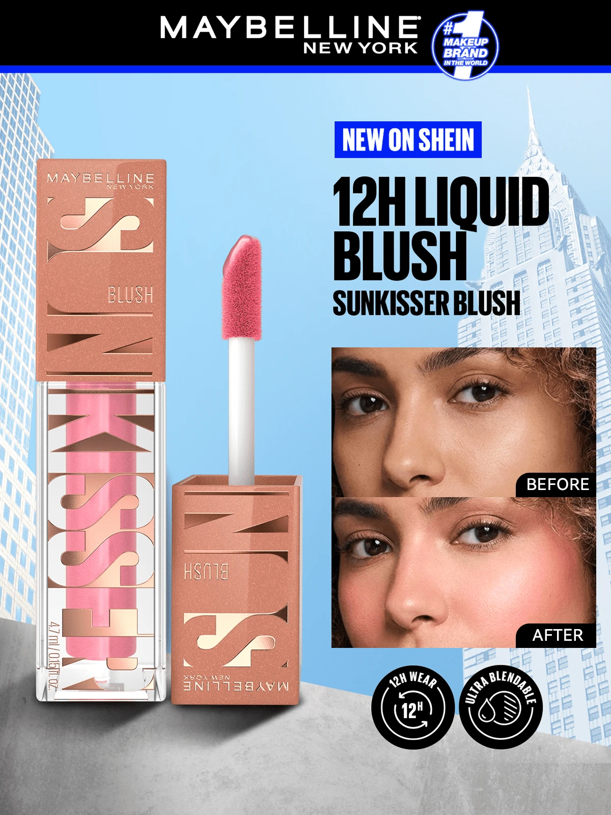 Maybelline Sunkisser 液体辉光腮红 #05 闪耀腮红,液体腮红,可叠加色彩,光彩照人,0.15 盎司/4.7 毫升 - 液体腮红,腮红,珊瑚色调妆容,持久,夏日妆容底妆,夏季妆容,Y2K - 熾熱腮紅 - 查看 1