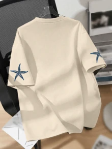 Áo thun nữ cỡ lớn cổ tròn tay ngắn mùa hè, in họa tiết sinh vật biển, thích hợp mặc hàng ngày, đi chơi, lễ hội, đi biển, dự tiệc, đi học, lễ hội âm nhạc, kỳ nghỉ, đi làm. - Màu be - Xem 3