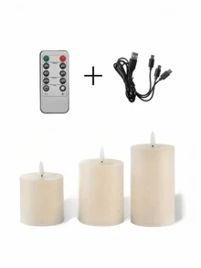 3pcs Rechargeable LED Candle Lights With Remote Control And Timer, Plastic Pillar Design, Suitable For Home Decor, Wedding, Table Centerpiece - White - View 9