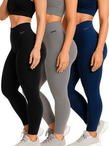 Kit Of 3 Women's Leggings For Gym, Fitness, Training, Running, Yoga, Gymnastics, Sports Pants For Everyday Use. - 彩色 - 查看 5