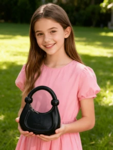 儿童新款新月手提包，时尚迷你包，适合小女孩，可作化妆包、零钱包、个性化精致小包、节日礼物、公主风休闲包，金色、银色、黑色、白色、粉色可选，可爱小包 - 彩色 - 查看 11