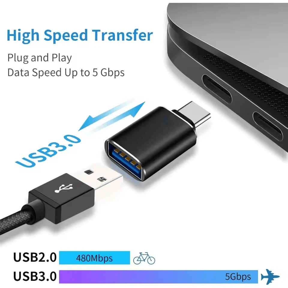 黑色 USB-C 转 USB 3.0 OTG 适配器 1 个装 通用黑银双色 USB3.0 OTG 适配器 即插即用 稳定插入 迷你便携式 Type-C 转 USB 转换器 兼容苹果设备 可用于 U 盘、键盘、鼠标、硬盘 提升办公娱乐体验 周年纪念礼物 - 彩色 - 查看 1