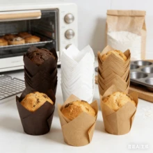 50 pièces Moules à muffins Tulipe - Caissettes à cupcakes en papier jetables, résistantes à la chaleur et imperméables aux graisses pour la cuisson - Parfait pour Pâques, Thanksgiving, Mariage, Fournitures pour fête d'anniversaire - Multicolore - Voir 12