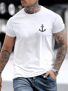 Ancla minimalista en el pecho simboliza rumbo  fortaleza y estabilidad marítima representa esperanza lealtad protección guía retorno al hogar equilibrio ante tormentas camiseta de hombre 220g - Blanco - Ver 6