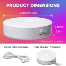 1/3/6pcs Rechargeable Remote Control Round RGB LED Night Light, With Timing Touch Control Multi-Color Changing, Suitable For Bedroom, Dorm, Cabinet, Wardrobe, Corridor (250mAh) - USB+Remote Control - View 4