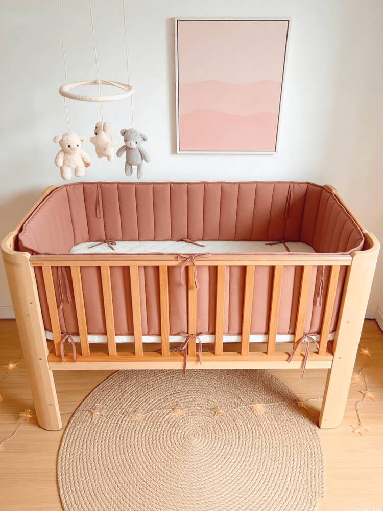 1 pieza Protector de cuna para bebé, Cojín suave, Protector de barandilla de cuna de una sola pieza, Forro de cuna, unicolor minimalista, Decoración de cuna estilo Ins, Regalo para recién nacido - Marco de cama 3D - Añade 3