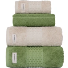 Set Of 4 Giant Bath Towels For Face And Floor | Milano Bath Towels | Thick And Soft 600g - 綠色(P)和米色(R) - 查看 1