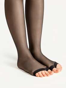1 par de medias transparentes y sexys de punta abierta para mujer - Negro - Ver 3