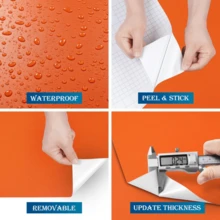 1 Roll Orange Self-Adhesive Wallpaper, Orange Vinyl Material, Removable And Reusable, Suitable For Living Room, Bedroom, Kitchen, Hotel, TV Background Wall, Home Decor, Wall Sticker, Countertop, Cabinet, Furniture Renewal, DIY Removable Wallpaper, Size 40cm*1000/500/100cm - J-Orange - View 3