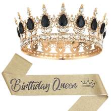 2pcs/Set Baroque Style Bridal Crystal Crown + Shoulder Strap "Birthday Queen" Set, Suitable For Wedding, Birthday Party, Christmas Party, Masquerade Ball, Women Headpiece Crown - Multicolor - View 3