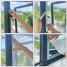 1 pieza Mosquitera de tul de moda, malla gris con ribete blanco, autoadhesiva sin necesidad de perforar, fácil de instalar/quitar, cortina de ventana a prueba de insectos - Gris - Ver 11