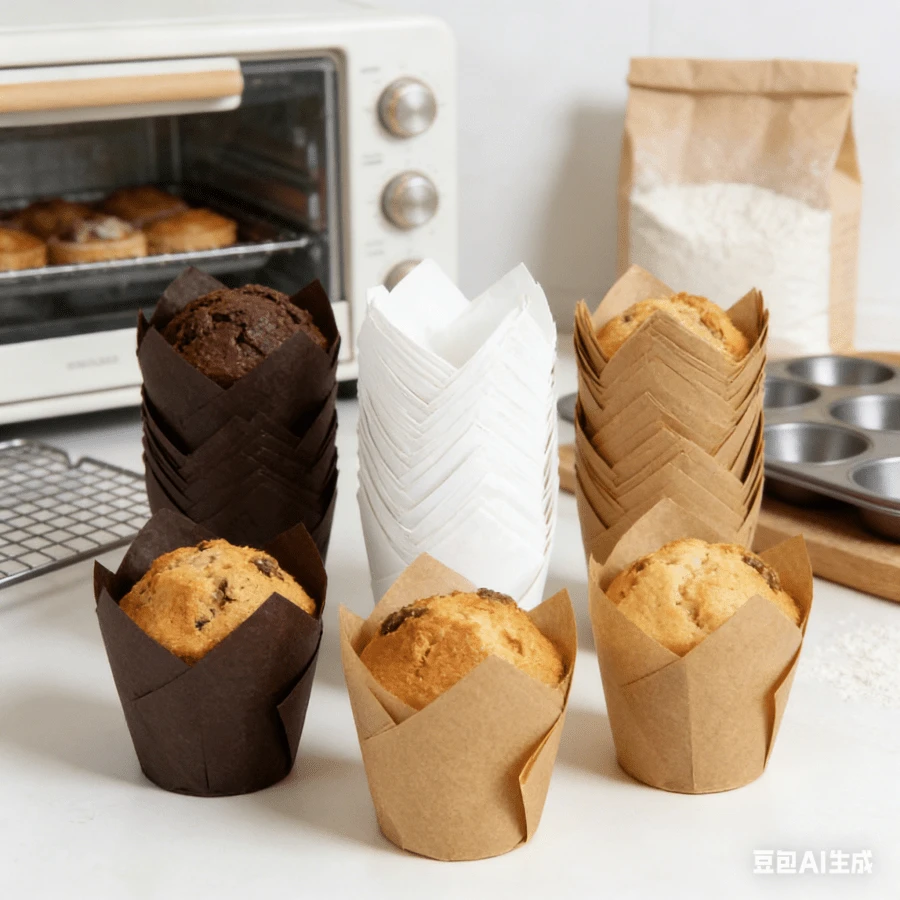 50 pièces Moules à muffins Tulipe - Caissettes à cupcakes en papier jetables, résistantes à la chaleur et imperméables aux graisses pour la cuisson - Parfait pour Pâques, Thanksgiving, Mariage, Fournitures pour fête d'anniversaire - Multicolore - Voir 1