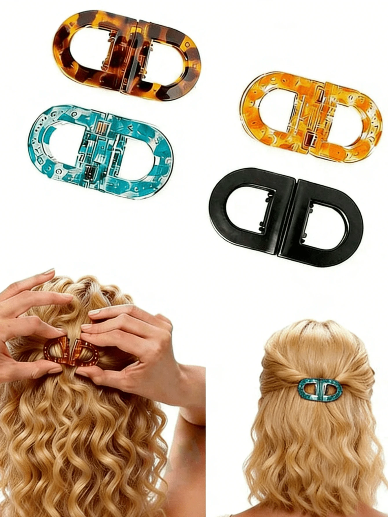 女士有机磁性发夹 | 豹纹防滑强力发夹 | 无损美发工具 | 休闲多功能发夹，适合夏季、海滩和日常使用 | Y2K风格女士发饰，发夹 - 彩色 - 查看 1