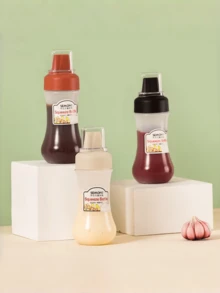 1个五孔挤压式调味瓶，防漏酱汁/调味料分配器，适用于沙拉、烤肉、番茄酱、蛋黄酱、蜂蜜、奶油和其他烹饪/烘焙用料。 - 彩色 - 查看 3