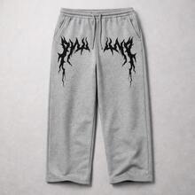 Men's Wide Leg Sweatpants With Stylish Streetwear Print For Winter - Xám - Xem 3