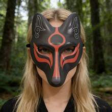1pc Halloween Party Costume LARP Cosplay PU Leather Fox Mask - Multicolor - View 1