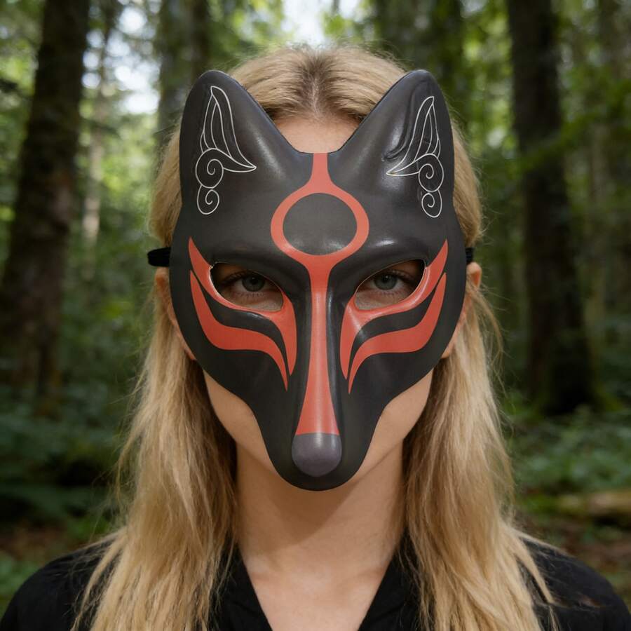 1pc Halloween Party Costume LARP Cosplay PU Leather Fox Mask - Multicolor - View 1