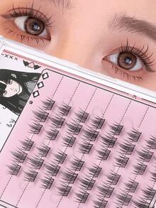 48pcs Natural Single Cluster Self-Adhesive False Eyelashes - Transparent Lash Stems, Natural Curly Camellia False Eyelashes, Segmented Design For Easy Application, Suitable For Daily, Commute, Party And Date Occasions - C - View 3