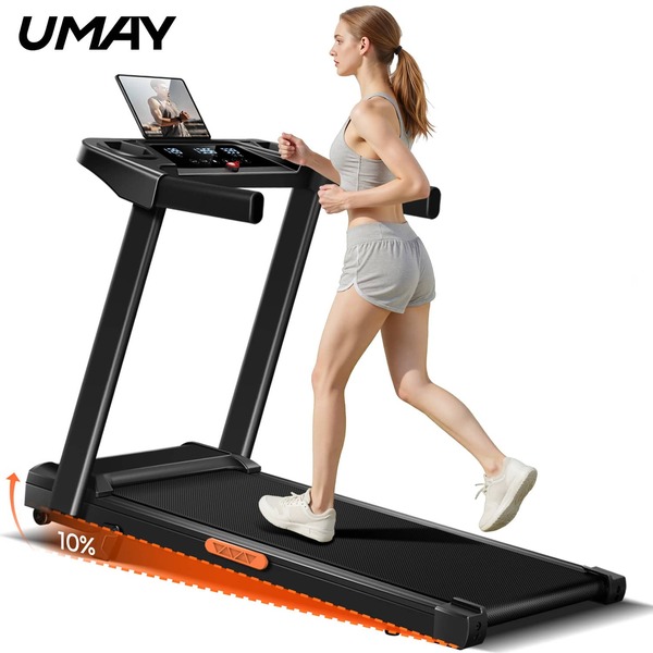 UMAY 4-In-1 Treadmill With 10% Incline, Portable Treadmills For Home With Handle, Foldable Treadmills For Home And Office, 300 Lbs Weight Capacity, Three Touch Screen