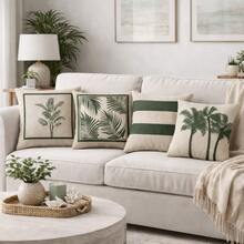 Set Of 4 Microfiber Cushion Covers 45x45 Cm With Zipper | Various Decorative Prints - màu xanh lá - Xem 4