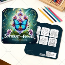 Libro para colorear con patrones asimétricos de mariposas y flores para adultos, libro de dibujo lindo para niños, regalo perfecto para fiestas y cumpleaños - Mariposas y flores - Ver 4