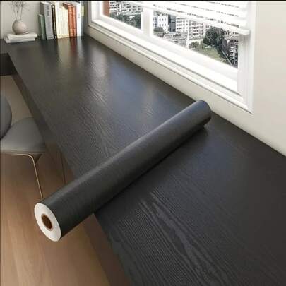 Papel tapiz de grano de madera negro, adecuado para decoración de paredes y escritorios de oficina, decoración del hogar, estilo tranquilo y constante, papel tapiz para actualizar la superficie de los muebles