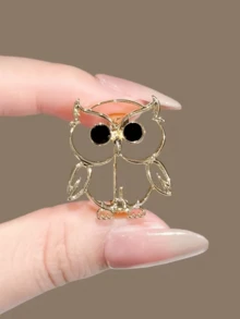 1pc Minimalist Chic Smooth Owl Brooch, Gold/Silver Color, Versatile Elegant Luxury Boutique Accessory For Women Gifts For Mother, Father, Graduation, And Teacher - Multicolor - View 2